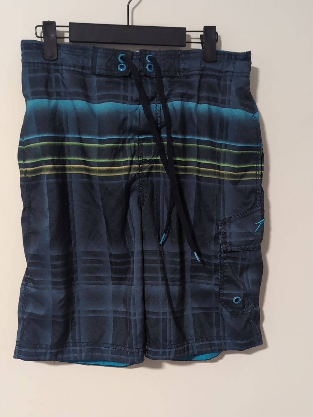 Men's Speedo Navy Stripe Swim Trunks with Lime Accent